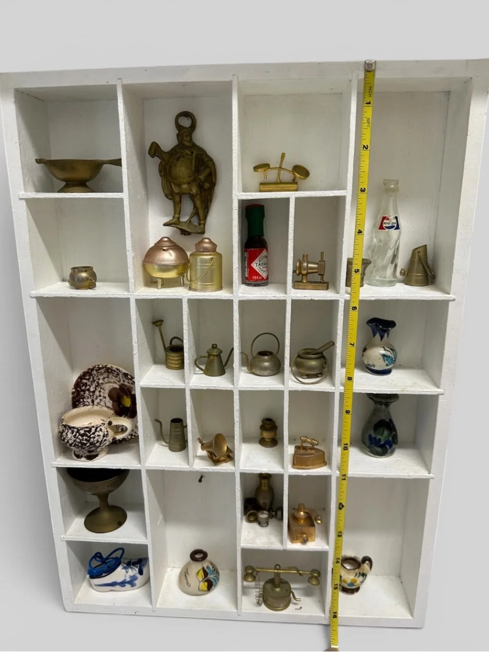 Vintage Curio Shelf Curated Miniature Trinket 32 Pcs Brass/ Ceramic Shadow Box